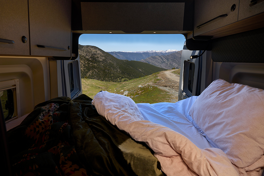 Off Grid Camper - Bed with Mountain View